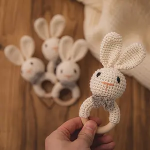 Cute Rabbit Crochet Rattle Maracas Toy for Babies, Handcrafted Grasping Toy, Perfect Christmas Gift to Capture Baby's Attention