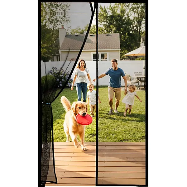 Magnetic Screen Door - Bugs Out, Breeze in - 9min Install Auto-Sealing Heavy Duty Double Stitched Mesh, 52 Magnets, Hands Free Sliding & Patio Doors Net, Pet & Kid Friendly, 38 x 82 Inch