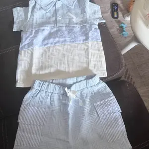 Toddler Boy Summer Outfits Short Sleeve Lapel Collar Bird Embroidery Patchwork Tops and Elasti Waist Pockets Shorts 2 Pcs Set Summer Clothes