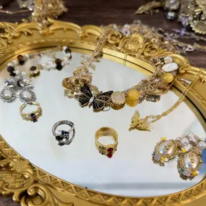 Fine Line Glimmer Mystery Jewelry Box| Royal Victorian Baroque Jewelry Set with Multicolor Gemstones| Complete Matching Necklace, Earrings, Ring & Bracelet Collection for Women| Luxury Gift for Her & Elegant Storage Organizer Jar african  s