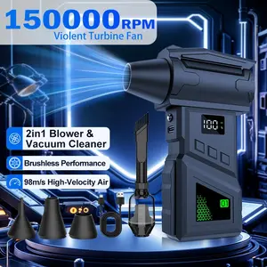 150000 Rpm Brushless Turbine Hair Dryer, 5 Speed Settings, LED Light, Rechargeable, Portable Electric Air Blower for Cleaning