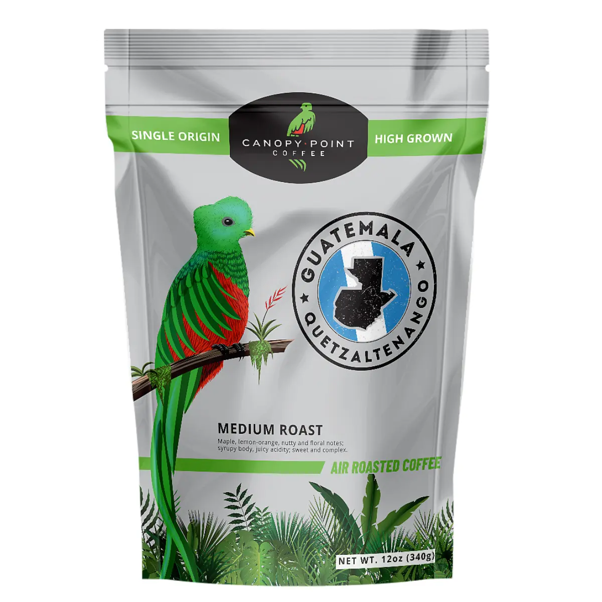 Canopy Point Coffee Guatemala Medium Air Roasted Coffee - Bold Not Bitter, single origin, Specialty small batch roasted, Gourmet Medium roast, arabica with maple & nut aroma, perfect for pour over, drip, french press, cold brew or medium roast espresso