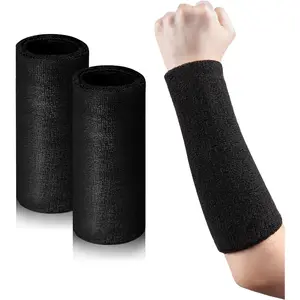 2 Pcs 9 Inch Long Black Large Bulk Sweat Wristbands Arm Sweat Bands for Men Women Weight Loss Football Workout