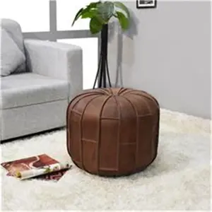 BBH Homes UBBBBACPF27SC04B1HS 18 x 18 x 18 in. Solid Handmade Buffalo Leather Round Pouf, Brown