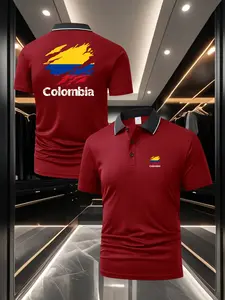 Sophisticated Men's Colombia Flag Theme Polo Shirt - Front & Back Dual Print Soft & Breathable Top Perfect for Sports Fitness & Daily Casual Wear