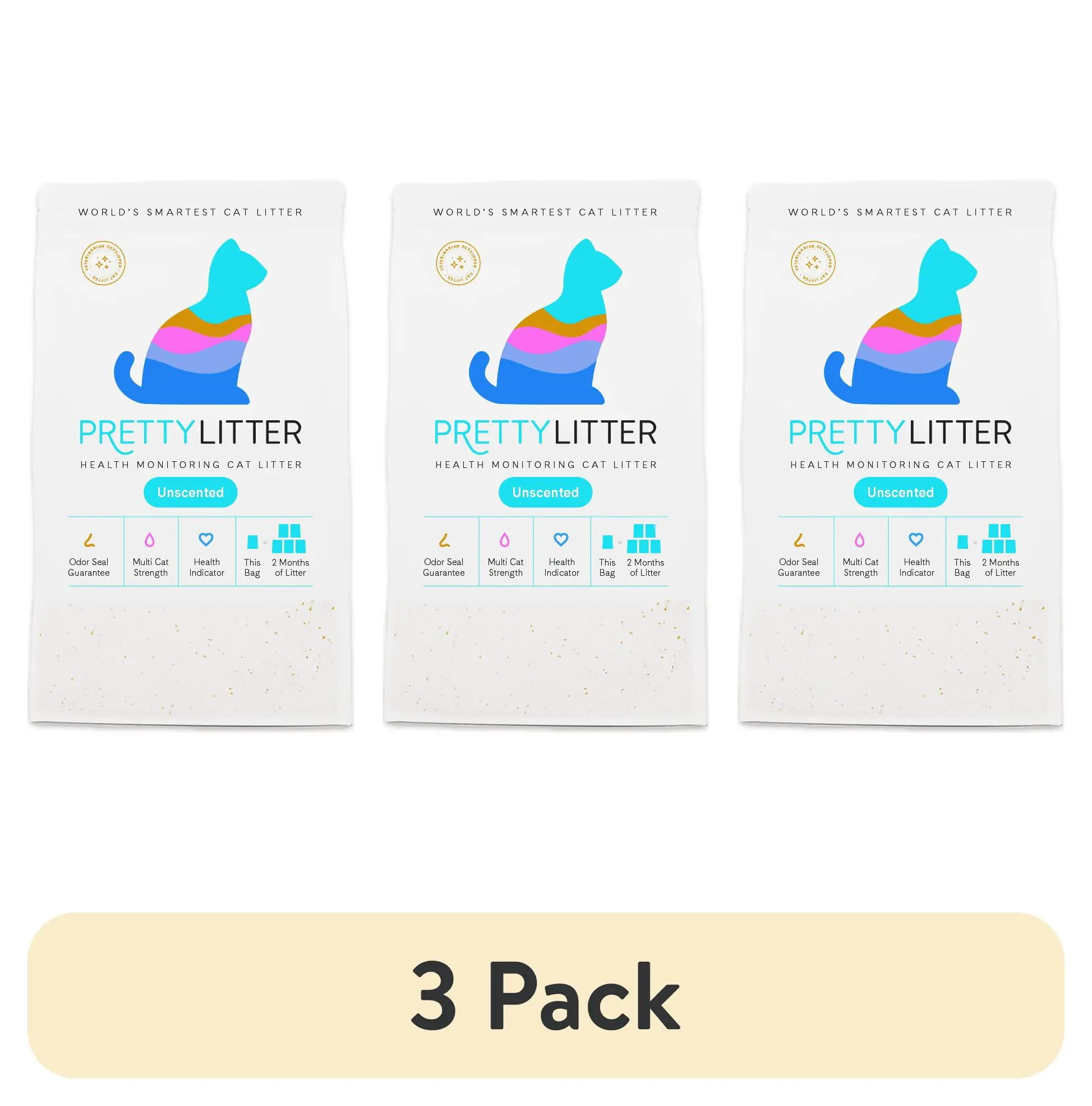 (3 pack) PrettyLitter Cat Litter - 8 lb Health Monitoring Cat Litter
