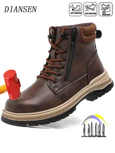 Steel Toe Shoes for Men, Work Protective Shoes, Work Safety Footwear, Safety Work Sneakers Anti-smash Toe Anti-Punctur Slip Resistant Water resistant Lightweight Breathable Comfortable for Warehouse Industry Construction Leather Waterproof Work Boots
