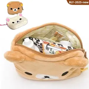 New Rilakkuma Cute Makeup Organizer Storage Bag Cartoon Bear Plush Multi Case Kawaii Cosmetic Bags Vanity Beauty Case