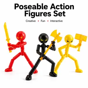 3PCS Poseable Action Figures Set, Flexible Stickman Toy, DIY Creative Figures for Kids (Random Colors)