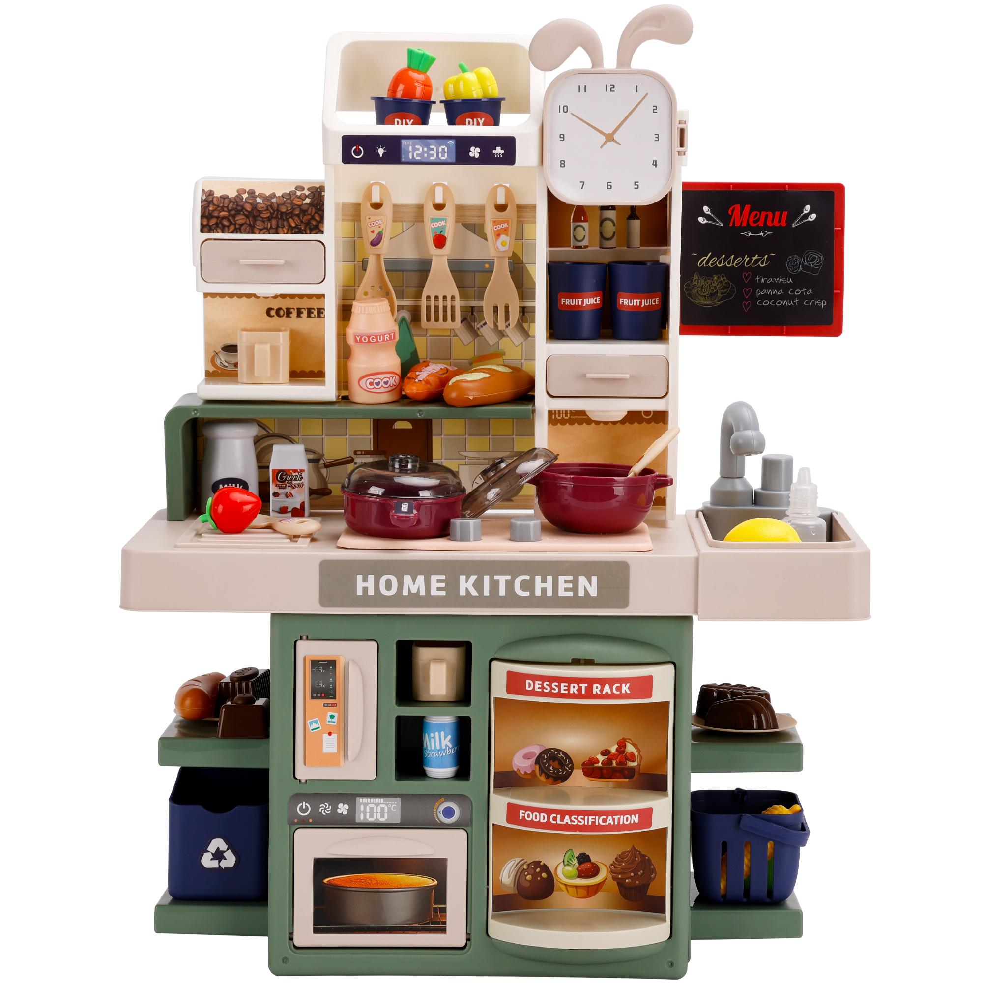 Kids Kitchen Play Set-Interactive Mist & Light Kitchen with Water Circulation Perfect Gift for Boys & Girls Ages 3+ (Green)