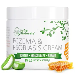 Wild Naturals Eczema & Psoriasis Cream for Soothing Relief Organic Moisturizer with Aloe Vera Manuka Honey & Shea Butter for Sensitive Skin Adults & Kids pH 5.5 Therapeutic Healing Oils
