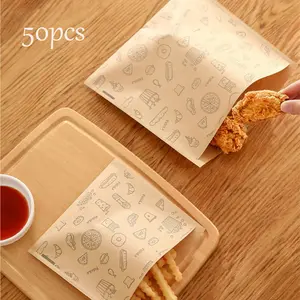 50pcs Disposable Toast Bags, Cute Printed Sandwich Wrapping Paper, Grease-Proof Kraft Paper Food Bags, Kitchen Baking Tools, Small Business Supplies