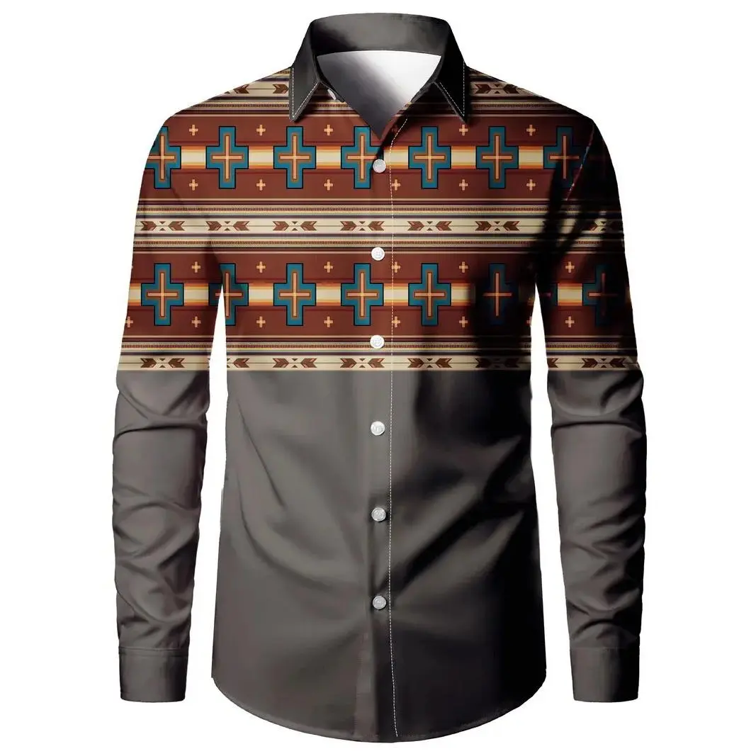 Men's Black Western Denim Shirt - slim fit, long sleeves, button with chest pocket, tribal pattern, suitable for all seasons, perfect for Western themed events, Western event clothing | fashionable men's shirt | slim fit shirt Men's Black Western Denim Shirt - slim fit, long sleeves, button with chest pocket, tribal pattern, suitable for all seasons, perfect for Western themed events, Western event clothing | fashionable men's shirt | slim fit shirt