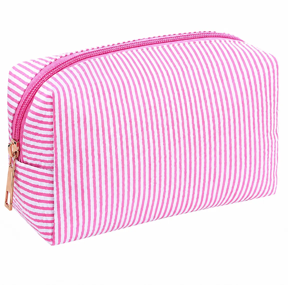 Pink Striped Makeup Bag