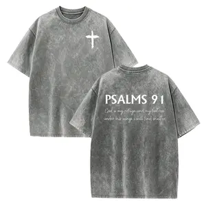 Women's Fitted Seamless Cotton Short-Sleeve Basic Round Neck Soft Solid Christian Top - Casual, Psalm 91 Bible Verse Graphics, Gift for Christian Women