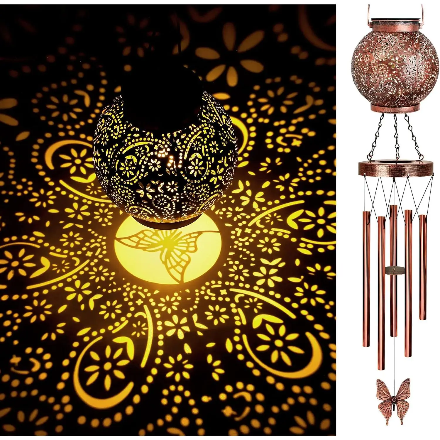 Solar Wind Chimes for Outside, 38" Butterfly Gifts for Mom Women, Flower Hanging Solar Lantern Windchimes Outdoors for Garden Decor, Christmas Memorial Wind Chime
