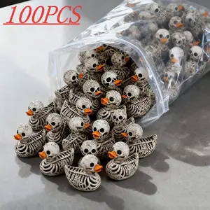 100-Pack 0.6in Gothic Cute Spooky Skull Ducks, Resin Figurines for Halloween, Gothic Home, Office, Party, Compact Desk Decor, Collectible Gift