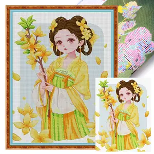 Full Embroidery cotton Thread 11CT Printed Girl Cross Stitch Kit 49x65cm