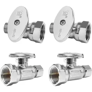 4-PCs  Straight Stop Valve, 1/2" FIP X 3/8" OD Compression, 1/4 Turn Shut Off Valve, Chrome Plated Brass(VALVE057-4)