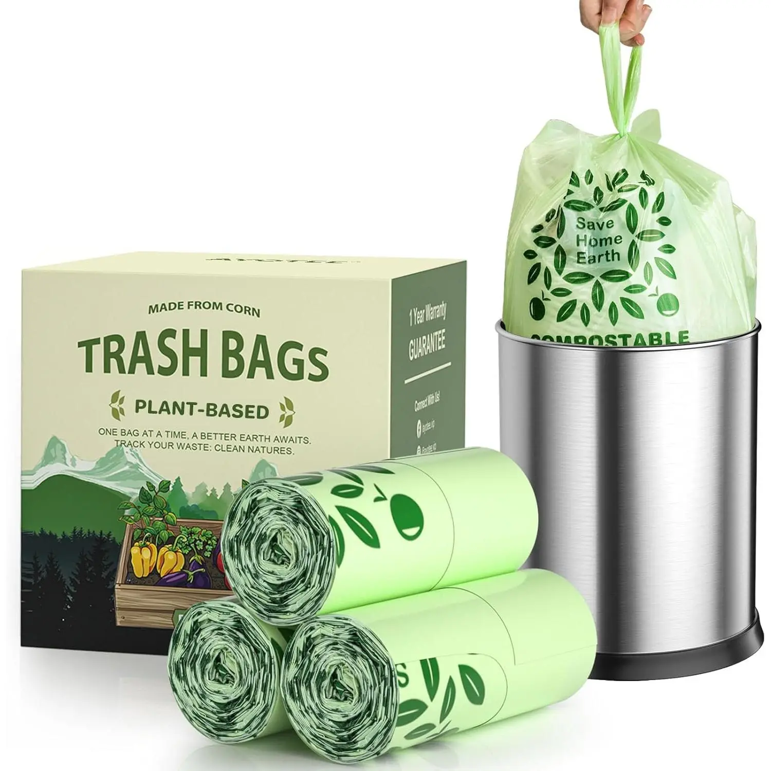 Compost Bags 1.6 Gallon with Handle Tie, 75 Count Compostable Trash Bags 1.6 Gallon Trash Bag, Small Biodegradable TrashBags   Liner, Small Compostable Bag for Kitchen Compost Bin