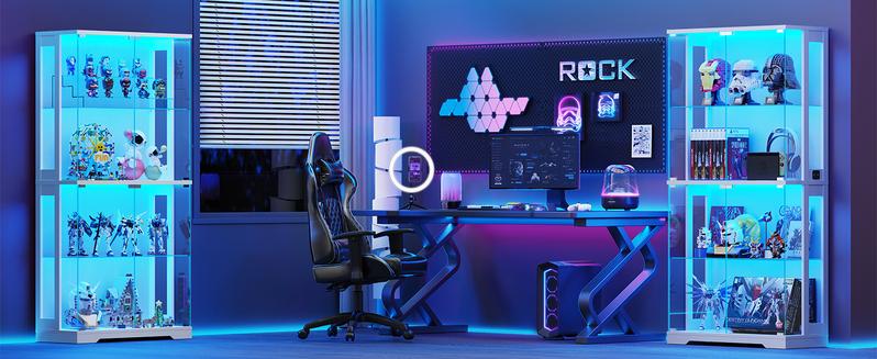 BROTTAR Display Cabinet with Glass Doors, 4-Tier Curio Cabinet with 3 Color Lights for Collectibles, 65" Lighted Glass Display Case with Transparent Full-Display Surface, Human Body Sensor, Black BROTTAR Display Cabinet with Glass Doors, 4-Tier Curio Cabinet with 3 Color Lights for Collectibles, 65" Lighted Glass Display Case with Transparent Full-Display Surface, Human Body Sensor, Black