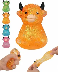 Highland Cow Squishy, Mini Cute Animal Squeeze Toy for Adults, Slow Rising Sensory Fidget Stress Ballfor Anxiety Relief, Easter Basket Stuffer Party Favor Gift for Cow Lover