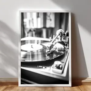 Vinyl Record Poster, Vinyl Record Player Prints, Music Poster Print, Black and White Music Art, Printable Music Decor, No Framed