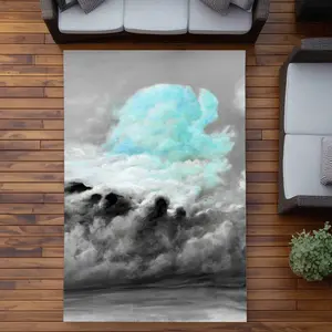 Begin Home Decor C1ROAR57QKFL4D 5 x 7 ft. Blue Clouds Shapes Bathroom Outdoor Rectangle Area Rug - Home Decor
