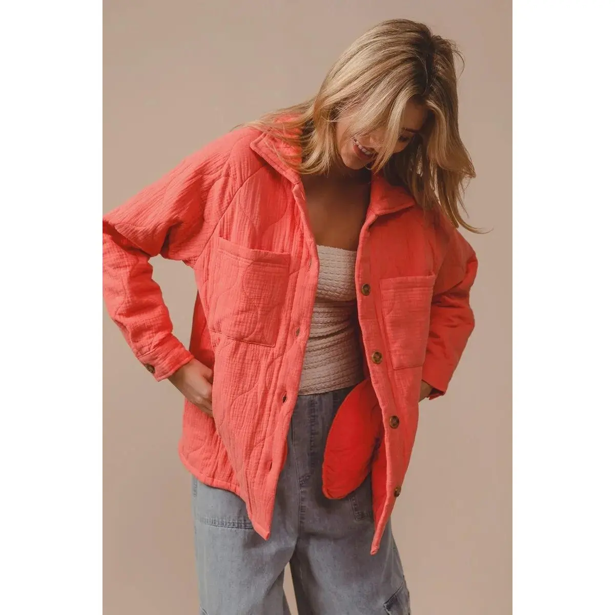 Quilted Wrinkle Gauze Long Sleeve Shacket