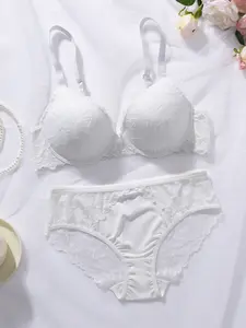 Push up lace bra and High Waist panty set designed to enhance small bust with breathable soft comfort stable side support and adjustable straps for versatile daily styling