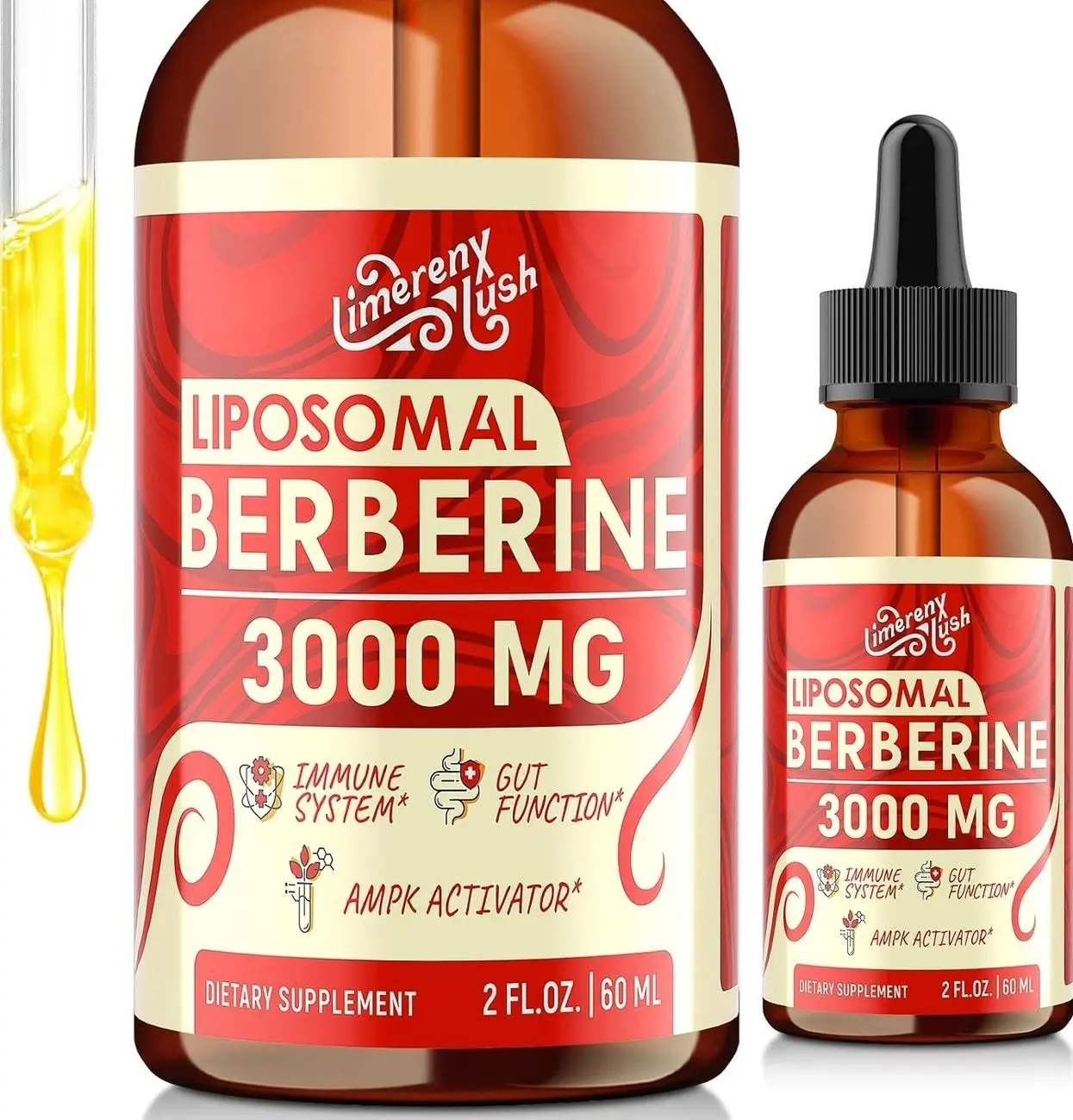 Liposomal Berberine Supplement - 3000mg Berberine Complex Activating AMPK & GLP-1, Berberine HCL Liquid Drop with Ceylon Cinnamon, Green Tea, Bitter Melon, Turmeric and Prebiotic Blend for Women & Men