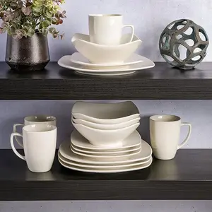 Gibson Home Zen Buffet White Porcelain Tableware Set for 4, Chip and Scratch Resistant Plates, Bowls, and Mugs (16pcs)