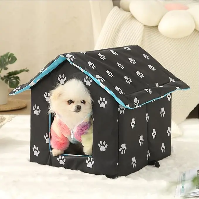 Outdoor Waterproof Insulated Small Cat House - Foldable PVC-Coated Cloth Warm Closed Nest with Transparent Door Curtain, Detachable Easy-to-Clean Pet Shelter for Feral Cats, Ideal for Balconies, Barns