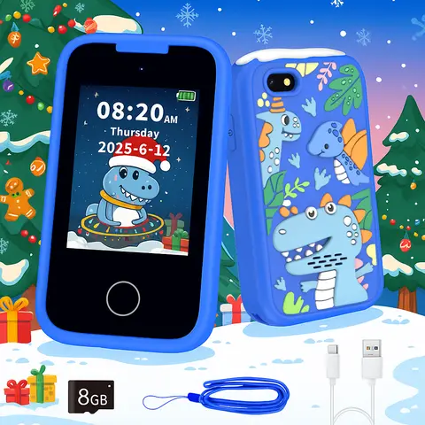 Unisex Kids Digital Handheld Learning Phone Toy - 8GB Touchscreen Toddler Mock Smartphone with Puzzle Games, Music, Camera, Paint App, MP3 Player, Alphabet Lessons, Alarm, Calculator, Creativity Tools - Portable Educational Gift for 3-10 Years Olds