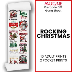 Christmas DTF Transfers - Rocking Holiday Gang Sheet - 12 Designs Ready to Press
