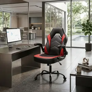 Big and Tall Gaming Chair, PU Leather Swivel Office Desk Chair with Flip-Up Armrests, Height Adjustable Ergonomic Task Computer Chair for Adults Home Gaming Work Use