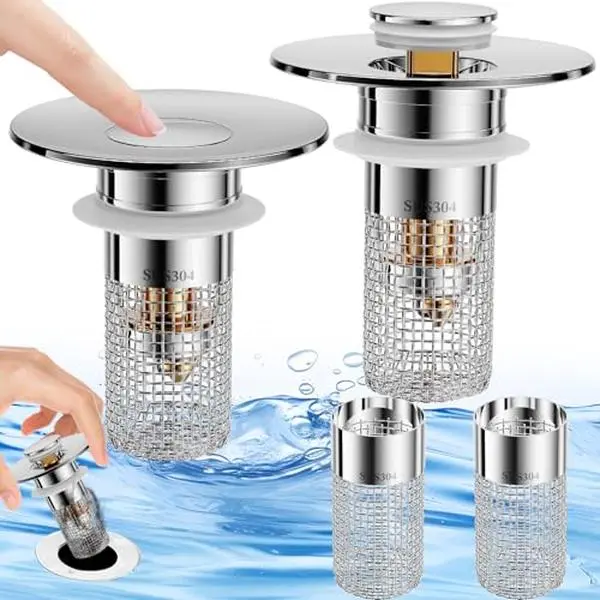 Bathroom Sink Stopper Stainless Steel Hair Catcher Universal Drain Filter Pop Up for US Floor Drains