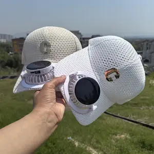 New solar charging with fan cap summer extended brim mesh breathable sun protection couple sunshade cap