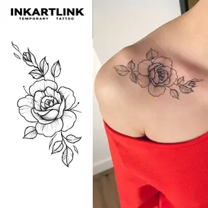 INKARTLINK Tattoo Tech, 2 Sheets Semi-Permanent Temporary Tattoos ,Flower Design 10,Adult Art Design,Lasts 1-2 Weeks, Waterproof, Realistic Look, No Adhesive, No Reflection,For Man And Woman,Ideal for Swimming, Party