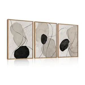 3pcs Unframed Neutral Abstract Wall Art Canvas,Mordern Geometric Wall Decor ,Contemporary Minimalist Artwork, Black Beige Canvas Prints, Painting for Living Room Bedroom Office