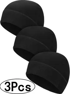 3Pcs-Fleece Beanie Fitted Hat Unisex, Warm Winter Headwear for Men & Women, Casual Style Plain Design, Perfect for Cold Weather Outdoor Activities