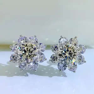 Jewelry - 0.5Ct Moissanite Diamond Flower Stud Earrings for Women Real 925 Sterling Silver Solitaire Eternity Wedding Party Jewelry