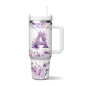1 pc 40 oz Multicolor A-Z Letter Design, Double Wall Stainless Leakproof Insulated Tumbler With Handle, With Lid And Straw, Keep Warm 12h Ice 24h, Insulated, Wide Mouth, Home Kitchen Office Use, Gift for Besties, Mom or Mothers'Day