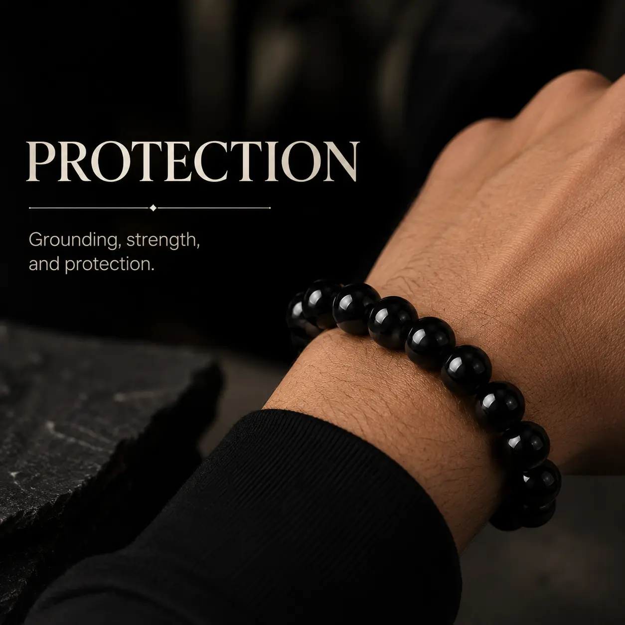 10mm Black Obsidian Elastic Beaded Stretch Bracelet - Handmade Natural Stone Men's Jewelry & Bangles, Bold Gift Piece with Approx. 19 Beads, Elastic Beads Bracelets & Bangles