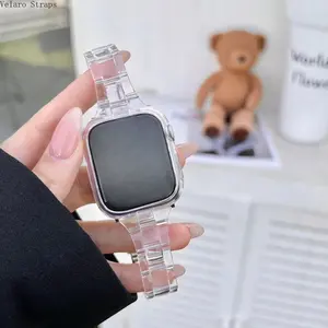 Transparent Resin Link Watch Strap, Clear Band + Protective Case for Apple Watch All Series Ultra SE 4-9,summervibes