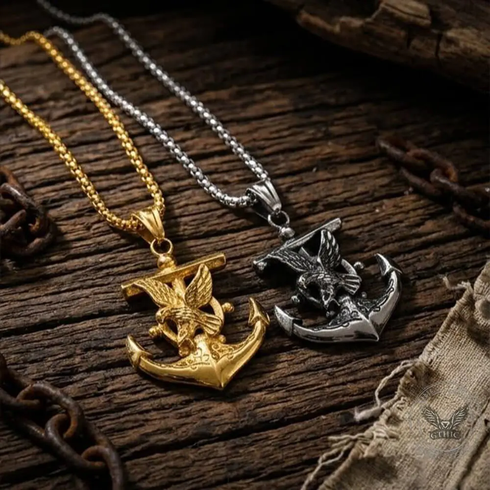 GTHIC Vintage Eagle Anchor Stainless Steel Pendant Bold Nautical Jewelry for Men Women Daily or Party Wear