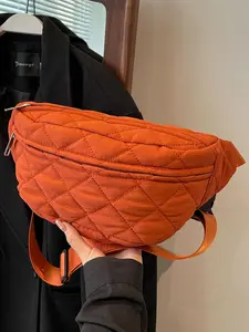 Women's Elegant Solid Color Quilted Crossbody Bag, Quilted Hobo, Fashionable Large Capacity Shoulder Bag for Daily Used, Casual Trendy Versatile High-quality Daily Commuting Bag
