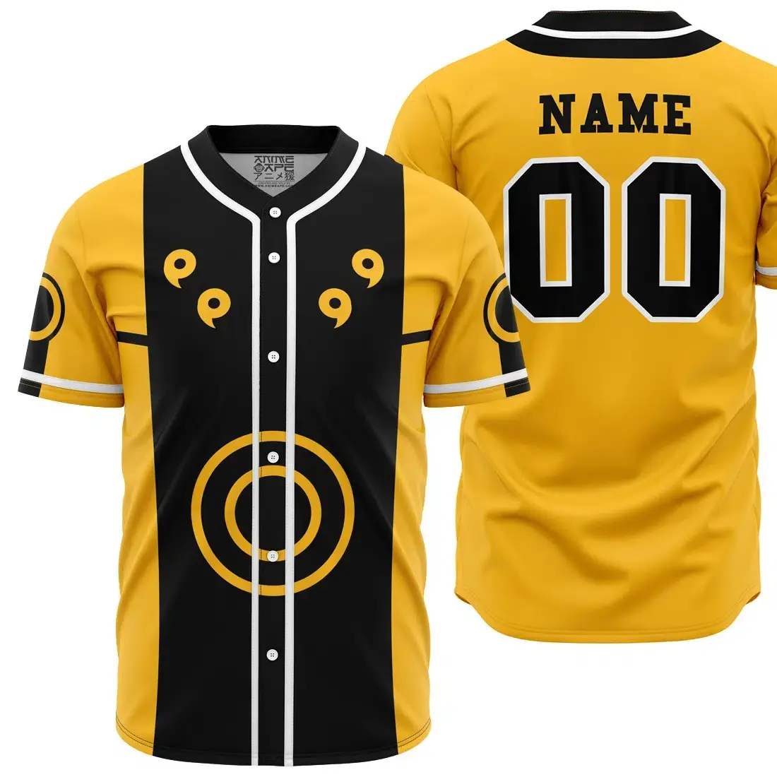 Anime Ninja Sage Mode Baseball Jersey - Yellow Black Cosplay Graphic Short Sleeve Jersey - Premium Lightweight Breathable Polyester - Perfect Streetwear Gift for Manga Fans