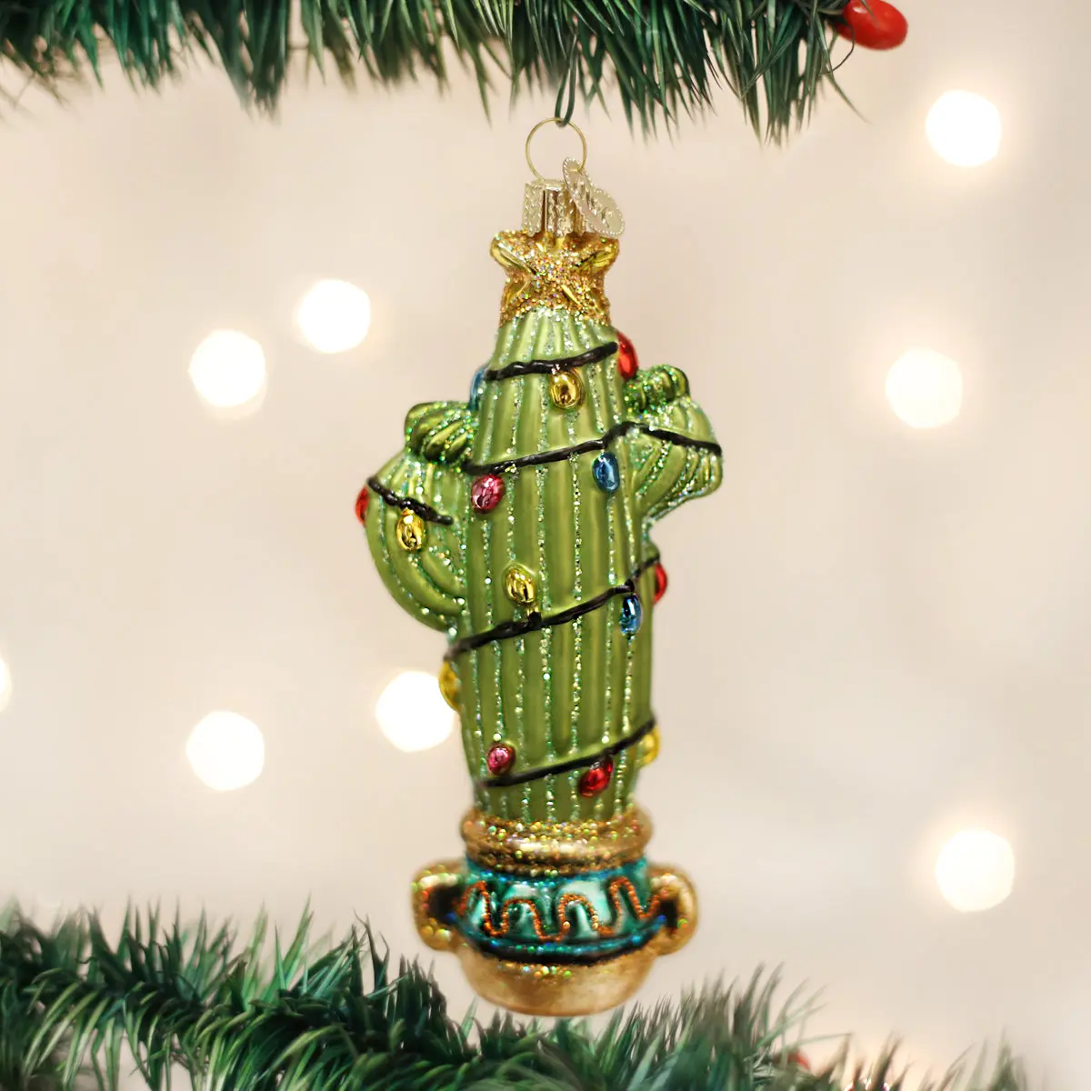 Glass Christmas Cactus Decor, Festive Home Decor Ornament for Holiday Home Supplies