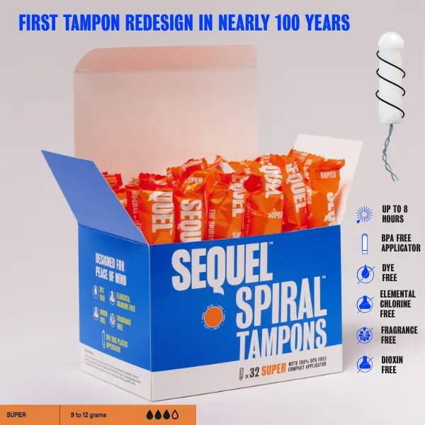 Sequel Spiral Tampons, Super, Non-Toxic Plant Based - 32 Pack